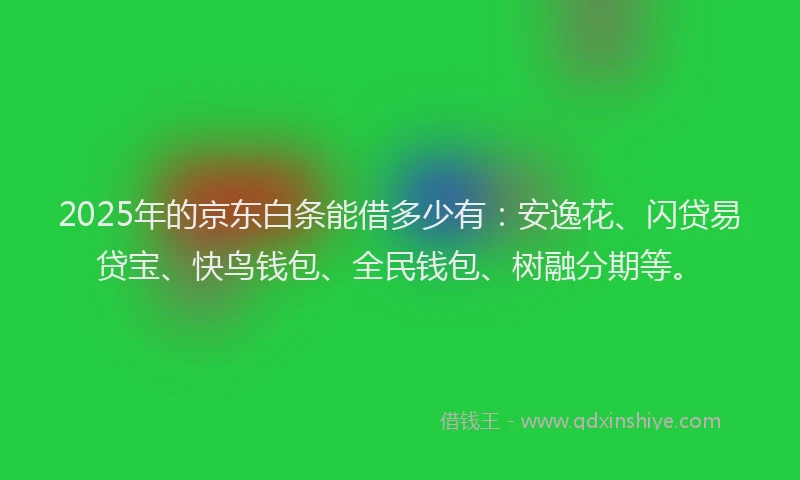 2025年的京东白条能借多少有：安逸花、闪贷易贷宝、快鸟钱包、全民钱包、树融分期等。