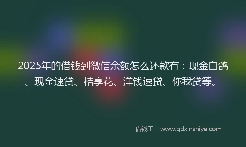 2025年的借钱到微信余额怎么还款有：现金白鸽、现金速贷、桔享花、洋钱速贷、你我贷等。