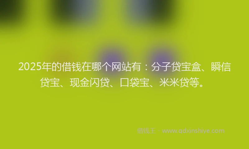 2025年的借钱在哪个网站有：分子贷宝盒、瞬信贷宝、现金闪贷、口袋宝、米米贷等。