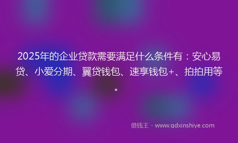 2025年的企业贷款需要满足什么条件有：安心易贷、小爱分期、翼贷钱包、速享钱包+、拍拍用等。
