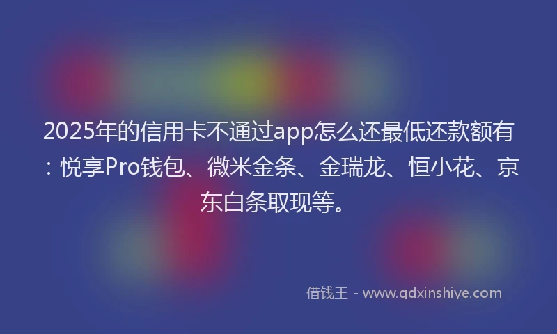 2025年的信用卡不通过app怎么还最低还款额有：悦享Pro钱包、微米金条、金瑞龙、恒小花、京东白条取现等。