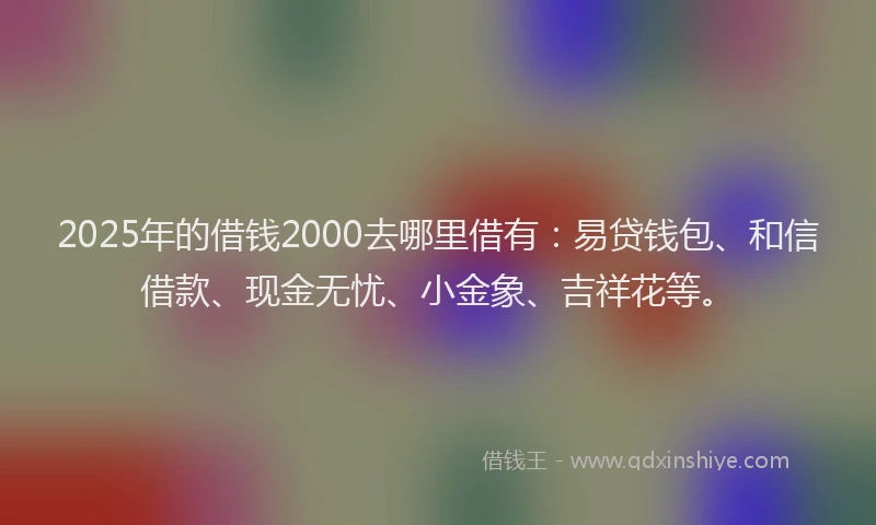 2025年的借钱2000去哪里借有：易贷钱包、和信借款、现金无忧、小金象、吉祥花等。
