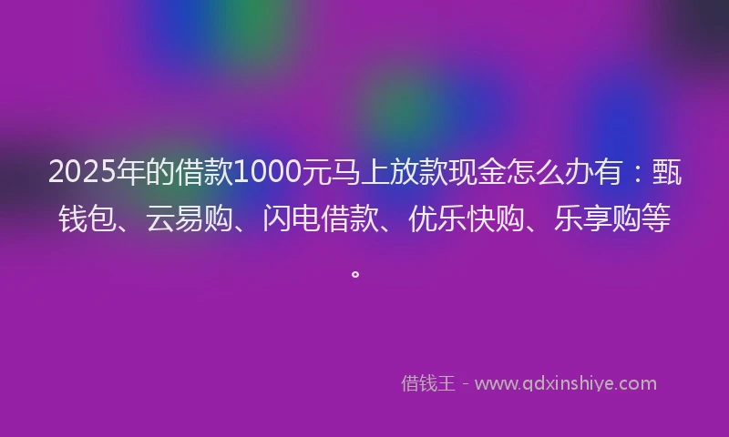 2025年的借款1000元马上放款现金怎么办有：甄钱包、云易购、闪电借款、优乐快购、乐享购等。