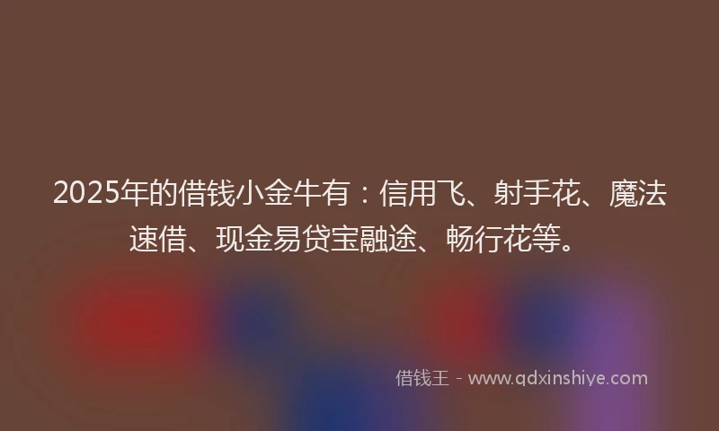 2025年的借钱小金牛有：信用飞、射手花、魔法速借、现金易贷宝融途、畅行花等。
