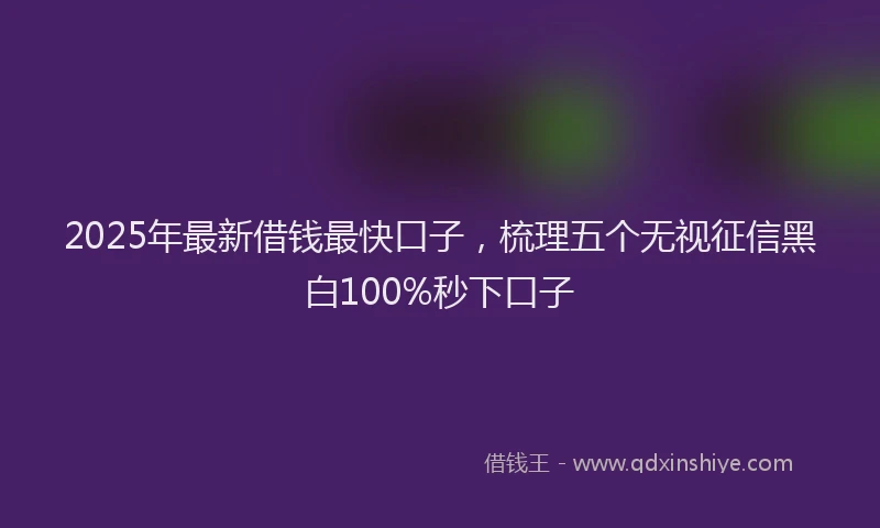 2025年最新借钱最快口子，梳理五个无视征信黑白100%秒下口子