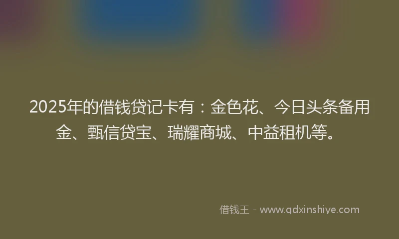 2025年的借钱贷记卡有：金色花、今日头条备用金、甄信贷宝、瑞耀商城、中益租机等。