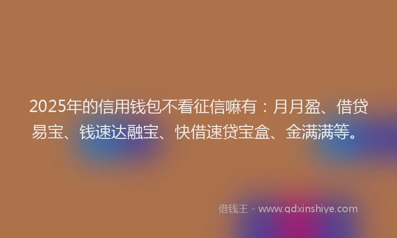 2025年的信用钱包不看征信嘛有：月月盈、借贷易宝、钱速达融宝、快借速贷宝盒、金满满等。