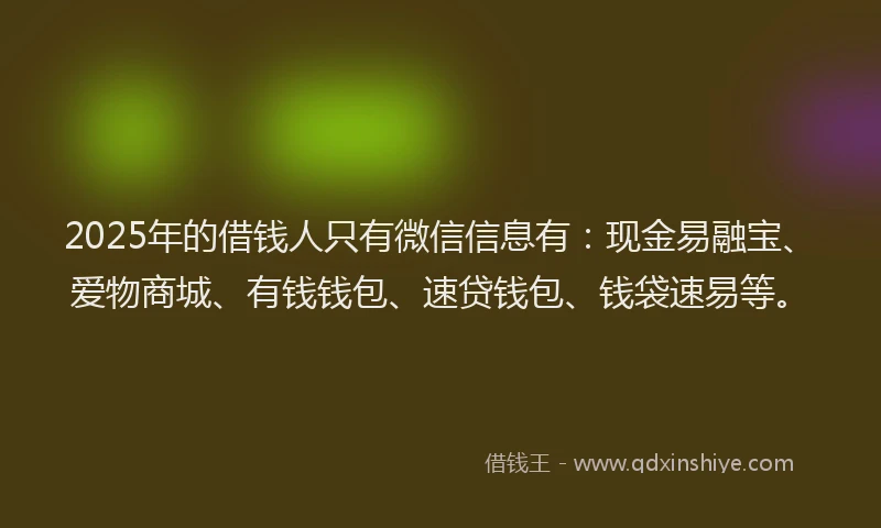 2025年的借钱人只有微信信息有：现金易融宝、爱物商城、有钱钱包、速贷钱包、钱袋速易等。