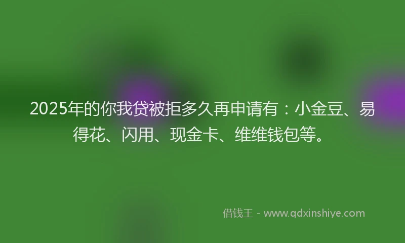 2025年的你我贷被拒多久再申请有：小金豆、易得花、闪用、现金卡、维维钱包等。