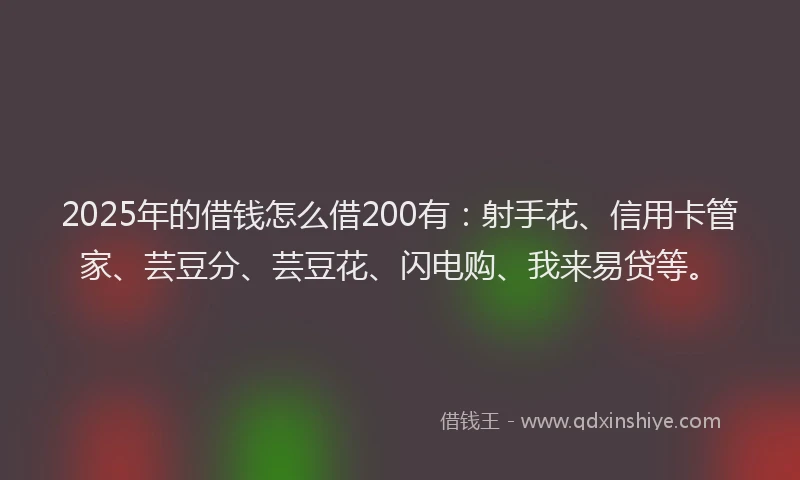 2025年的借钱怎么借200有：射手花、信用卡管家、芸豆分、芸豆花、闪电购、我来易贷等。