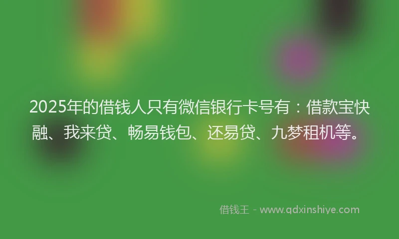 2025年的借钱人只有微信银行卡号有：借款宝快融、我来贷、畅易钱包、还易贷、九梦租机等。