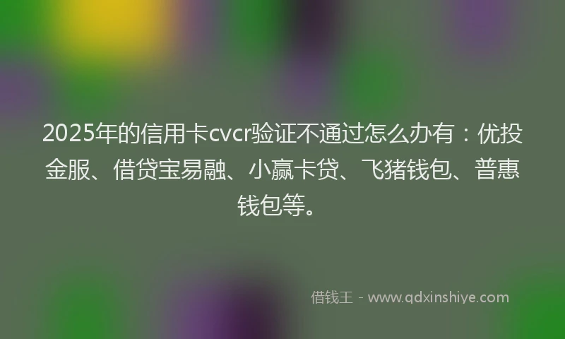 2025年的信用卡cvcr验证不通过怎么办有：优投金服、借贷宝易融、小赢卡贷、飞猪钱包、普惠钱包等。