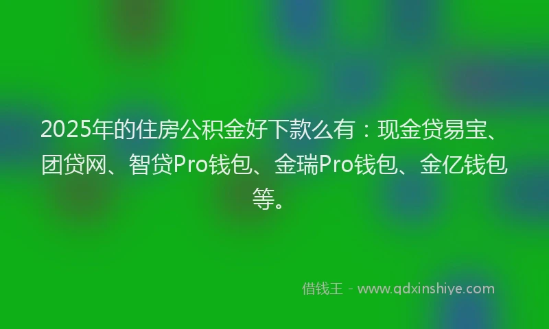 2025年的住房公积金好下款么有：现金贷易宝、团贷网、智贷Pro钱包、金瑞Pro钱包、金亿钱包等。