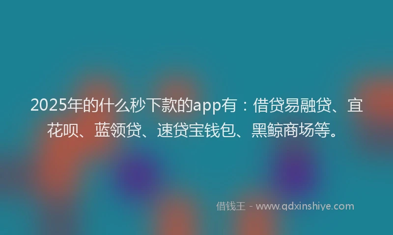 2025年的什么秒下款的app有：借贷易融贷、宜花呗、蓝领贷、速贷宝钱包、黑鲸商场等。