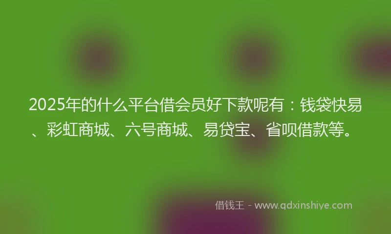 2025年的什么平台借会员好下款呢有：钱袋快易、彩虹商城、六号商城、易贷宝、省呗借款等。