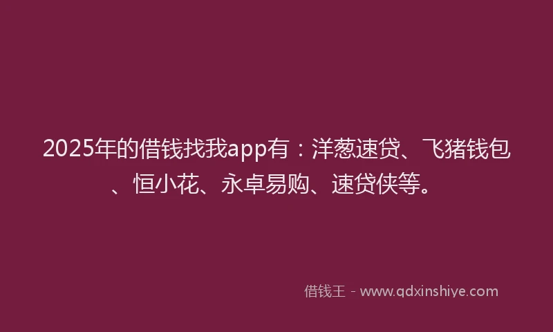 2025年的借钱找我app有：洋葱速贷、飞猪钱包、恒小花、永卓易购、速贷侠等。