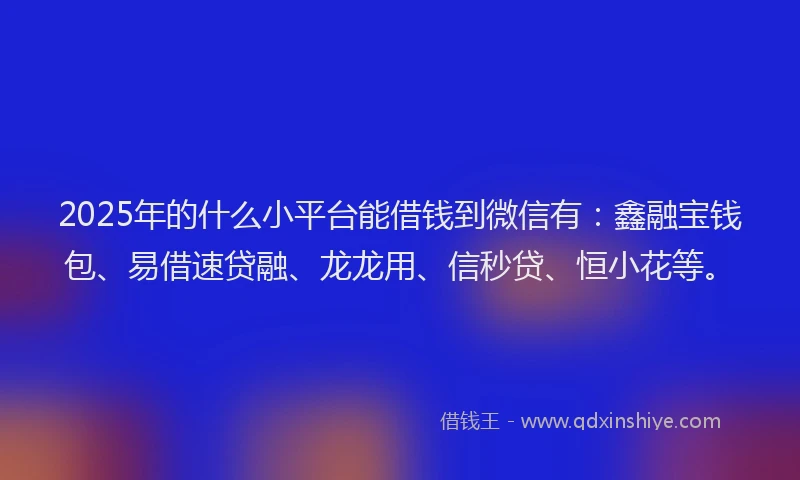 2025年的什么小平台能借钱到微信有：鑫融宝钱包、易借速贷融、龙龙用、信秒贷、恒小花等。