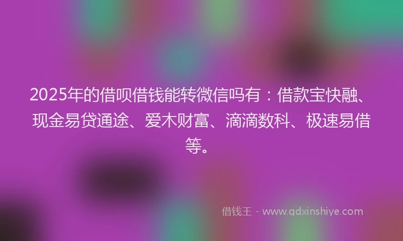 2025年的借呗借钱能转微信吗有：借款宝快融、现金易贷通途、爱木财富、滴滴数科、极速易借等。
