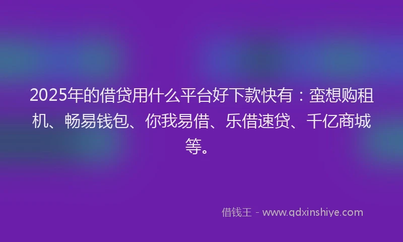 2025年的借贷用什么平台好下款快有：蛮想购租机、畅易钱包、你我易借、乐借速贷、千亿商城等。