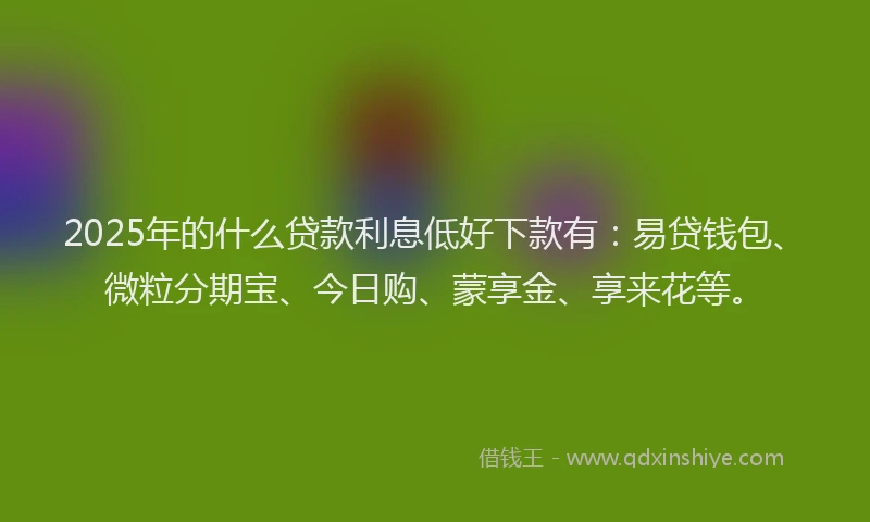 2025年的什么贷款利息低好下款有：易贷钱包、微粒分期宝、今日购、蒙享金、享来花等。