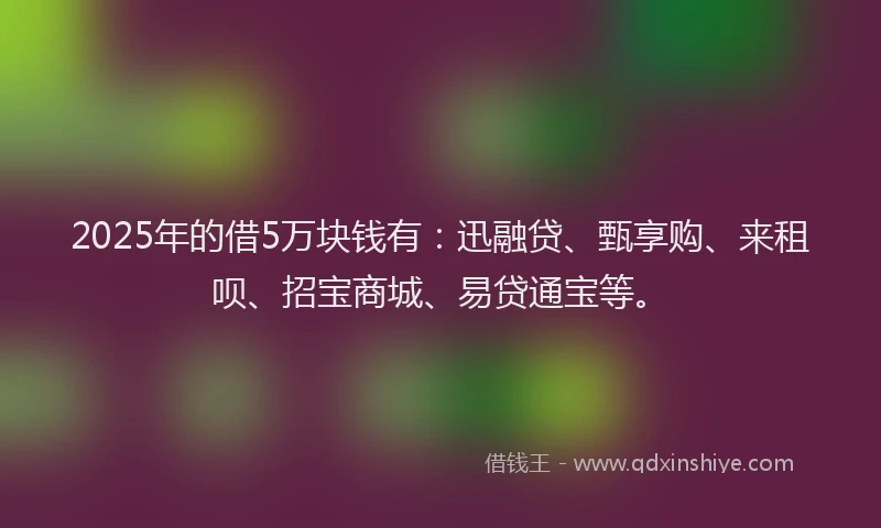 2025年的借5万块钱有：迅融贷、甄享购、来租呗、招宝商城、易贷通宝等。