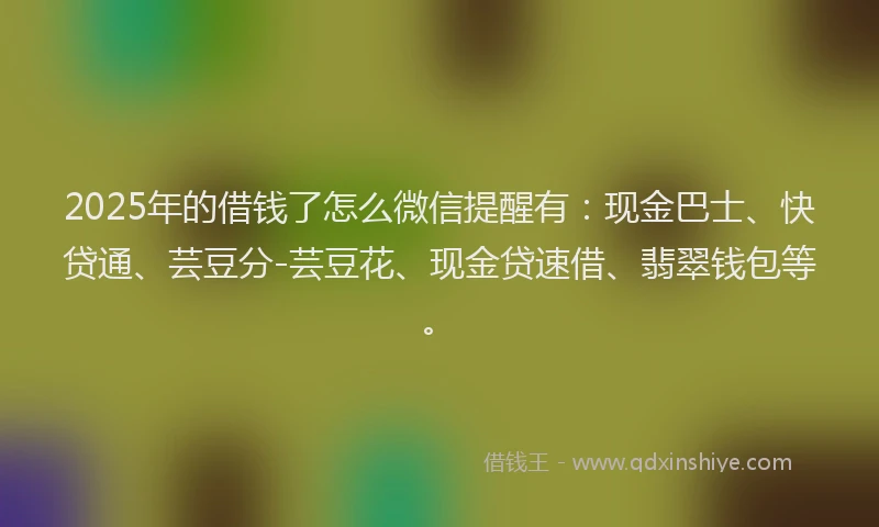 2025年的借钱了怎么微信提醒有：现金巴士、快贷通、芸豆分-芸豆花、现金贷速借、翡翠钱包等。