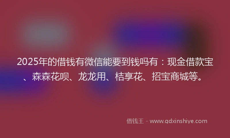 2025年的借钱有微信能要到钱吗有：现金借款宝、森森花呗、龙龙用、桔享花、招宝商城等。