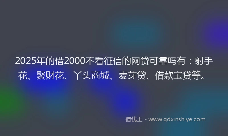 2025年的借2000不看征信的网贷可靠吗有：射手花、聚财花、丫头商城、麦芽贷、借款宝贷等。