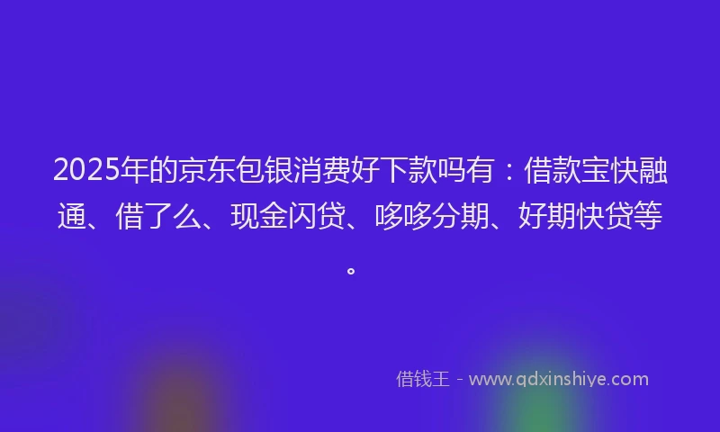 2025年的京东包银消费好下款吗有：借款宝快融通、借了么、现金闪贷、哆哆分期、好期快贷等。