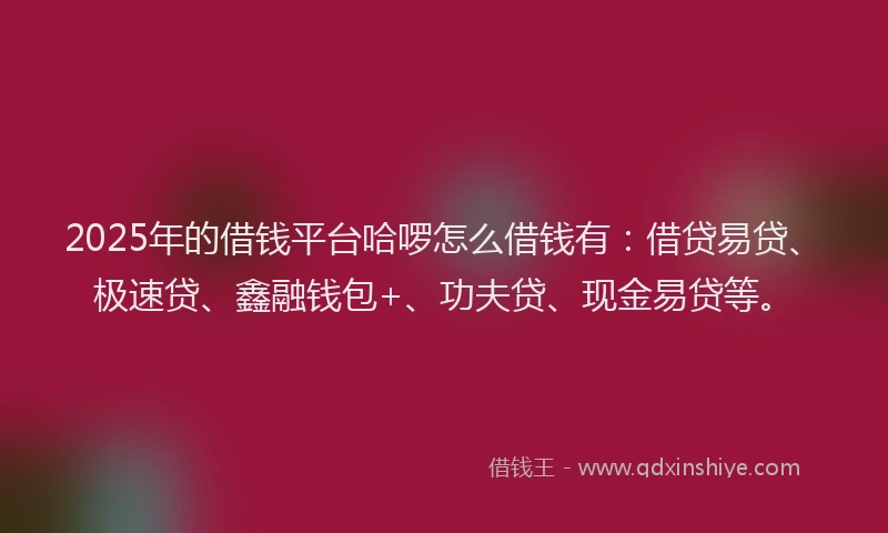 2025年的借钱平台哈啰怎么借钱有：借贷易贷、极速贷、鑫融钱包+、功夫贷、现金易贷等。