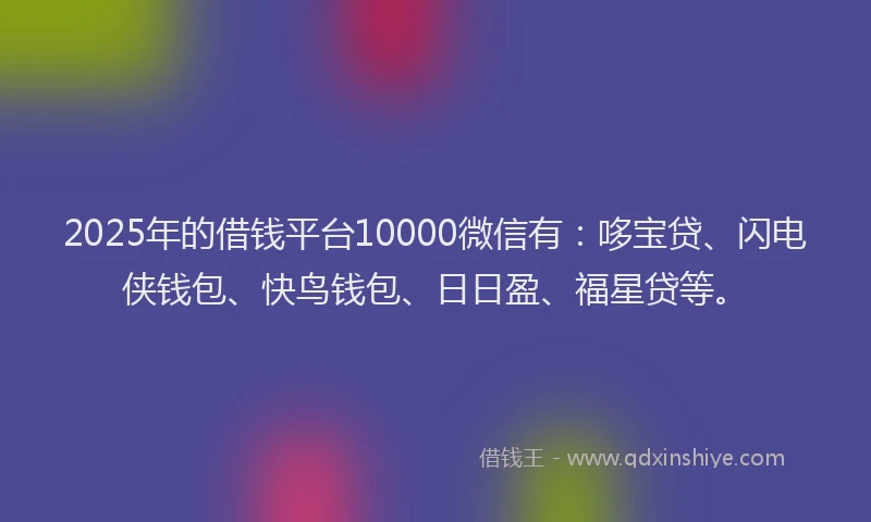 2025年的借钱平台10000微信有：哆宝贷、闪电侠钱包、快鸟钱包、日日盈、福星贷等。