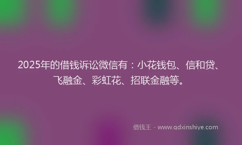 2025年的借钱诉讼微信有：小花钱包、信和贷、飞融金、彩虹花、招联金融等。