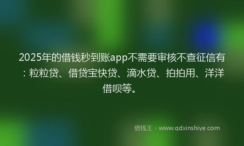 2025年的借钱秒到账app不需要审核不查征信有：粒粒贷、借贷宝快贷、滴水贷、拍拍用、洋洋借呗等。