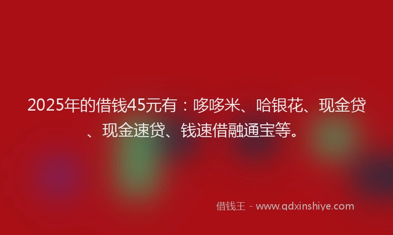 2025年的借钱45元有：哆哆米、哈银花、现金贷、现金速贷、钱速借融通宝等。