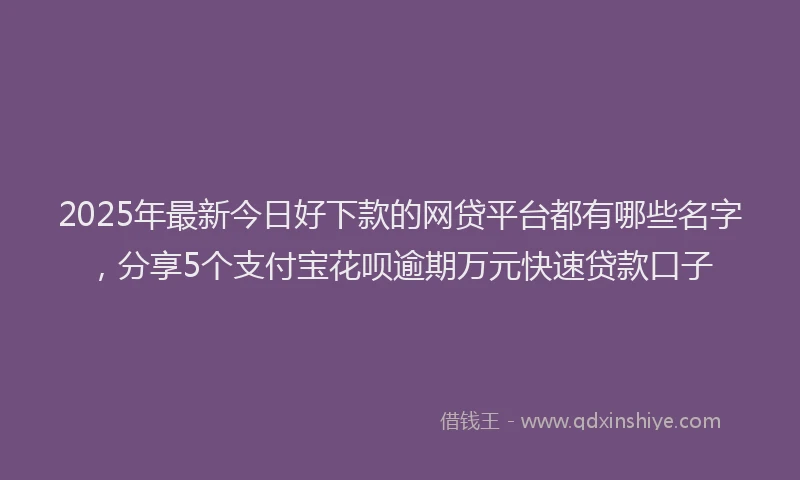 2025年最新今日好下款的网贷平台都有哪些名字，分享5个支付宝花呗逾期万元快速贷款口子