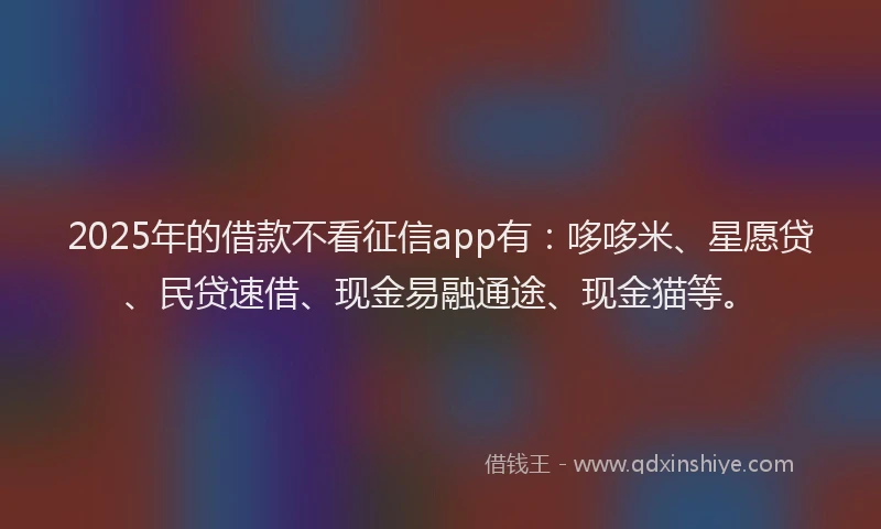 2025年的借款不看征信app有：哆哆米、星愿贷、民贷速借、现金易融通途、现金猫等。
