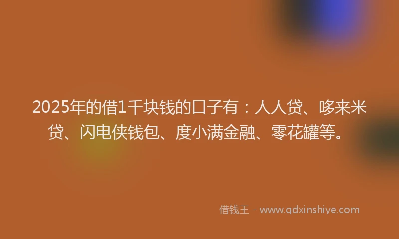 2025年的借1千块钱的口子有：人人贷、哆来米贷、闪电侠钱包、度小满金融、零花罐等。
