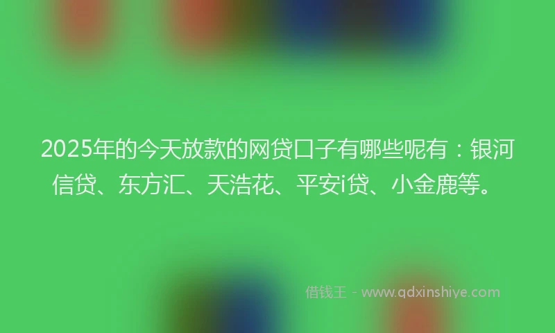 2025年的今天放款的网贷口子有哪些呢有：银河信贷、东方汇、天浩花、平安i贷、小金鹿等。