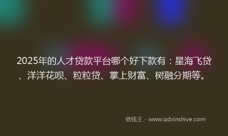 2025年的人才贷款平台哪个好下款有：星海飞贷、洋洋花呗、粒粒贷、掌上财富、树融分期等。