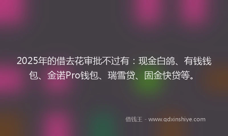 2025年的借去花审批不过有：现金白鸽、有钱钱包、金诺Pro钱包、瑞雪贷、固金快贷等。