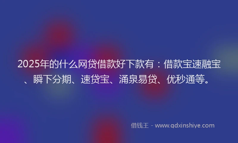 2025年的什么网贷借款好下款有：借款宝速融宝、瞬下分期、速贷宝、涌泉易贷、优秒通等。
