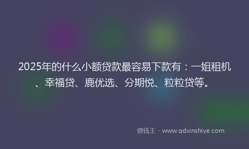 2025年的什么小额贷款最容易下款有：一姐租机、幸福贷、鹿优选、分期悦、粒粒贷等。