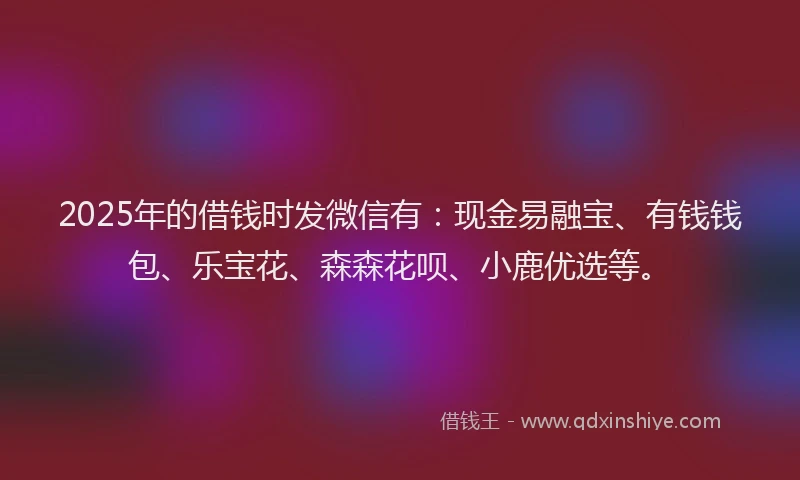 2025年的借钱时发微信有：现金易融宝、有钱钱包、乐宝花、森森花呗、小鹿优选等。