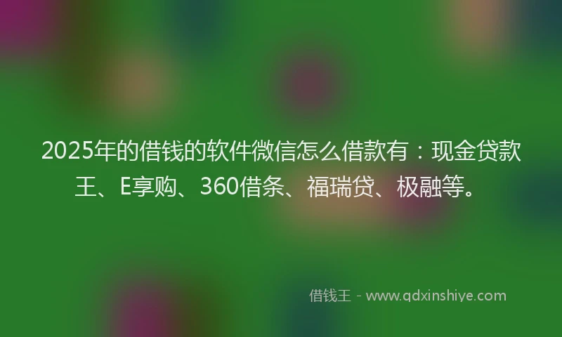 2025年的借钱的软件微信怎么借款有：现金贷款王、E享购、360借条、福瑞贷、极融等。