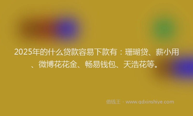 2025年的什么贷款容易下款有：珊瑚贷、薪小用、微博花花金、畅易钱包、天浩花等。