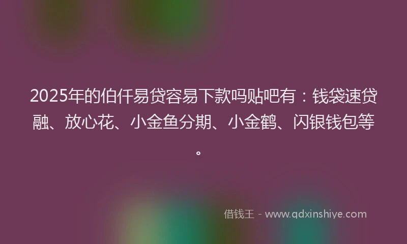 2025年的伯仟易贷容易下款吗贴吧有：钱袋速贷融、放心花、小金鱼分期、小金鹤、闪银钱包等。