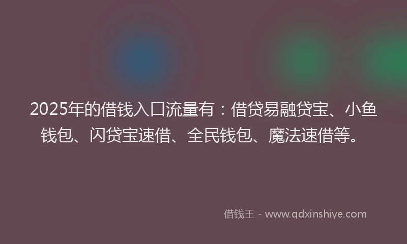 2025年的借钱入口流量有：借贷易融贷宝、小鱼钱包、闪贷宝速借、全民钱包、魔法速借等。