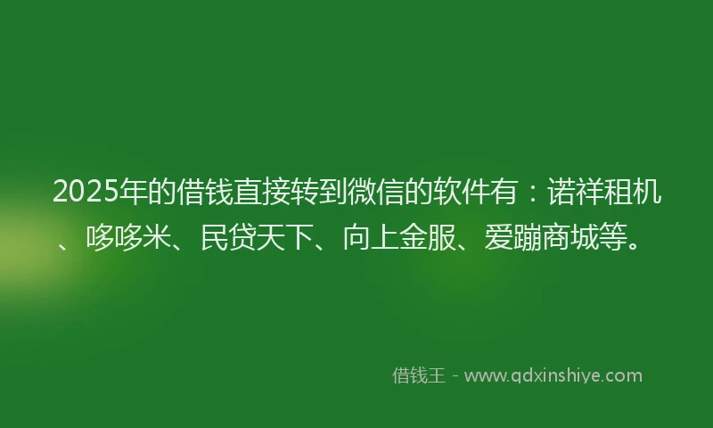 2025年的借钱直接转到微信的软件有：诺祥租机、哆哆米、民贷天下、向上金服、爱蹦商城等。