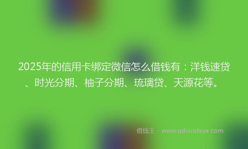 2025年的信用卡绑定微信怎么借钱有：洋钱速贷、时光分期、柚子分期、琉璃贷、天源花等。