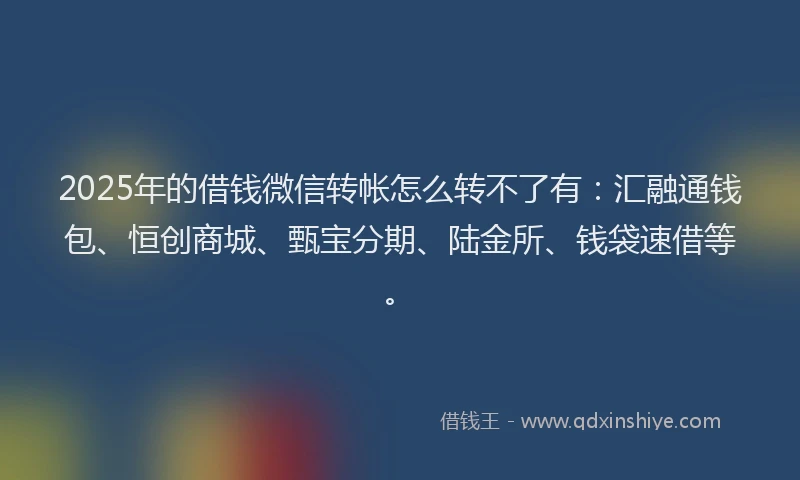 2025年的借钱微信转帐怎么转不了有：汇融通钱包、恒创商城、甄宝分期、陆金所、钱袋速借等。